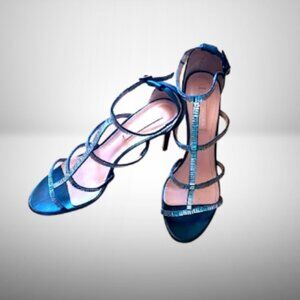 Black/silver Vero Cuoio women size 10/40  ankle strap sandals stiletto h…